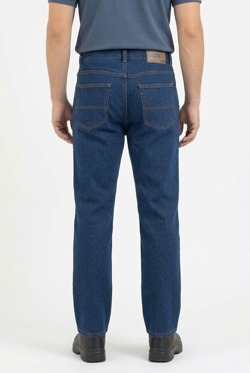 Jean índigo hombre 14 oz con modelo: vista posterior