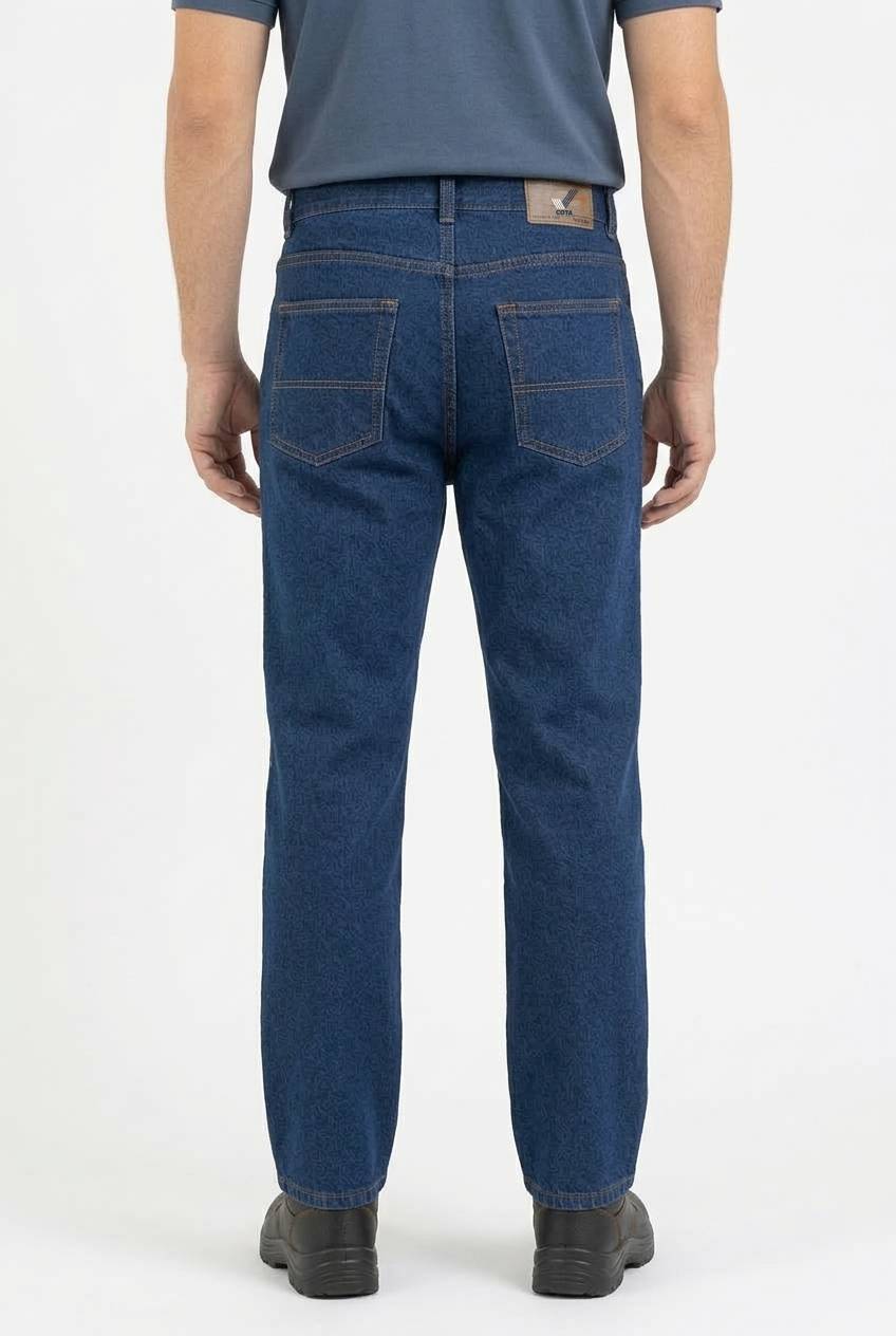 Jean índigo hombre 14 oz con modelo: vista posterior
